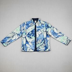 Alfred Dunner Petite 6P Blue Floral Quilted Open Front Jacket